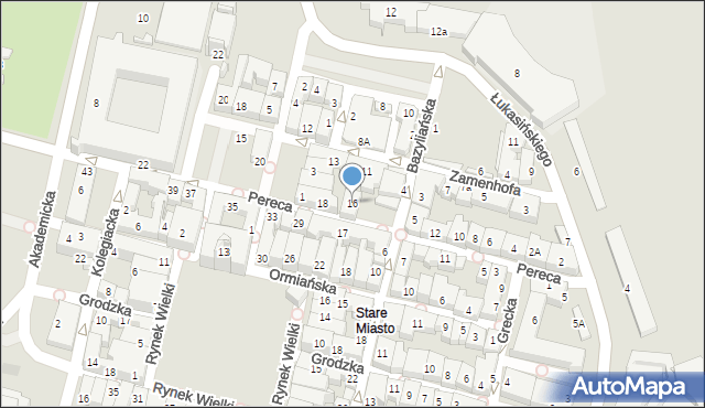 Zamość, Pereca, 16, mapa Zamościa