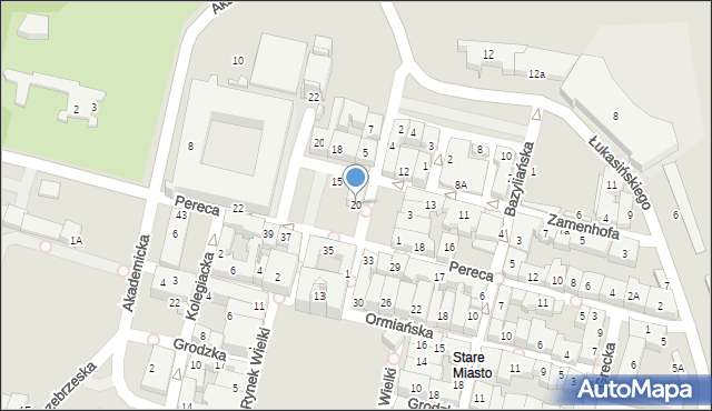 Zamość, Pereca, 20, mapa Zamościa
