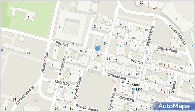 Zamość, Pereca, 35, mapa Zamościa