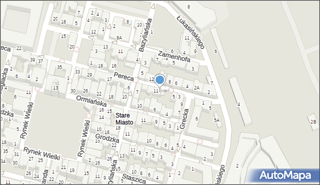 Zamość, Pereca, 9, mapa Zamościa