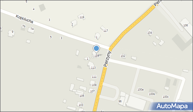 Zwoleń, Perzyny, dr., 115, mapa Zwoleń