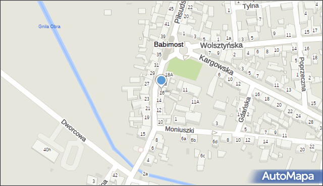 Babimost, Piłsudskiego Józefa, marsz., 16, mapa Babimost