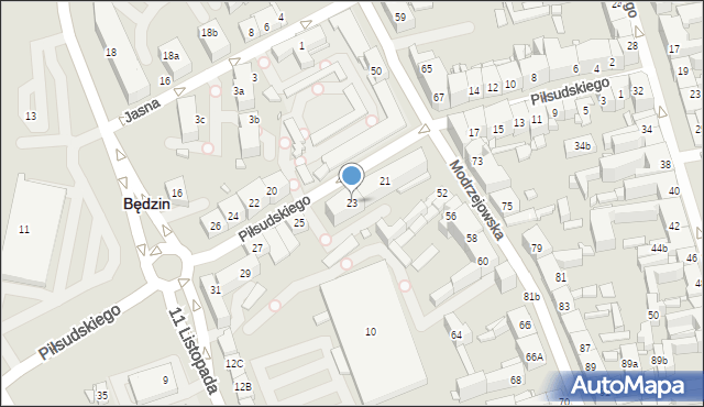 Będzin, Piłsudskiego Józefa, marsz., 23, mapa Będzin