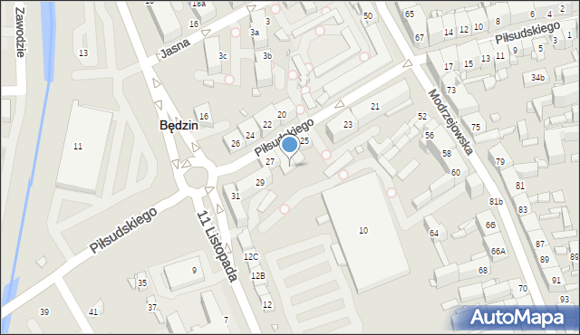 Będzin, Piłsudskiego Józefa, marsz., 25a, mapa Będzin