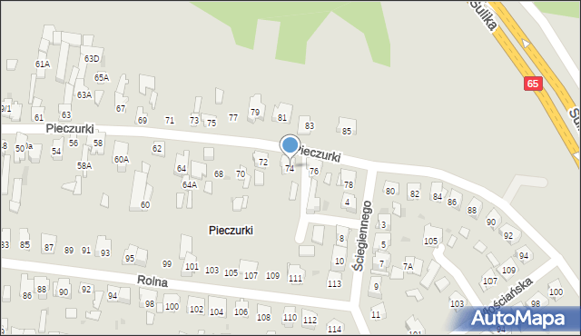 Białystok, Pieczurki, 74, mapa Białegostoku