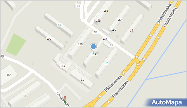 Białystok, Piastowska, 13A, mapa Białegostoku