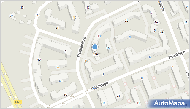 Białystok, Pietkiewicza Michała, 13A, mapa Białegostoku