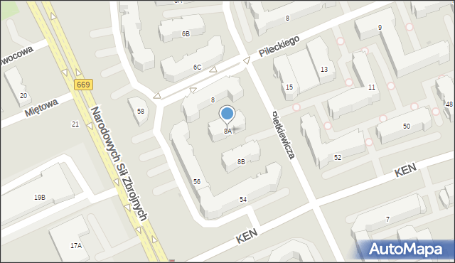Białystok, Pietkiewicza Michała, 8A, mapa Białegostoku