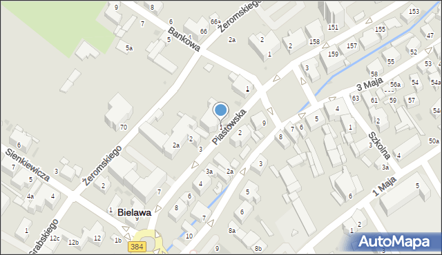 Bielawa, Piastowska, 1, mapa Bielawa