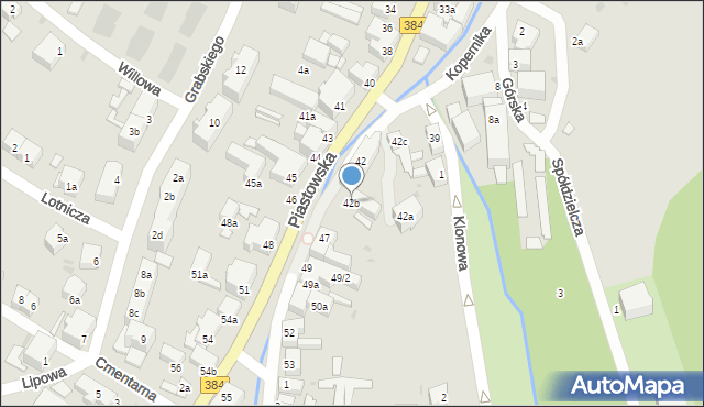 Bielawa, Piastowska, 42b, mapa Bielawa