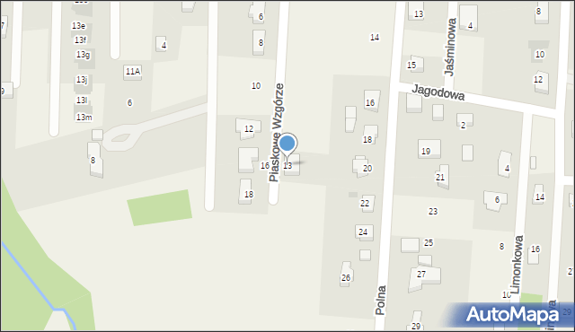 Bielkówko, Piaskowe Wzgórze, 13, mapa Bielkówko