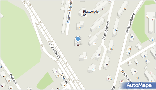 Bielsko-Biała, Piastów Śląskich, 11, mapa Bielsko-Białej