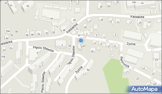 Bielsko-Biała, Pięciu Stawów, 1, mapa Bielsko-Białej