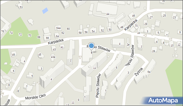 Bielsko-Biała, Pięciu Stawów, 6, mapa Bielsko-Białej