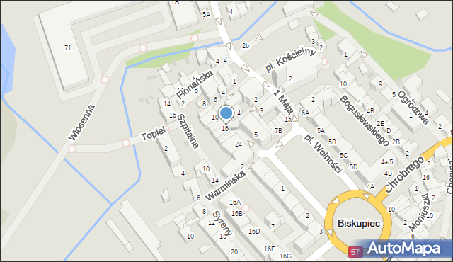 Biskupiec, Pionierów, 18, mapa Biskupiec