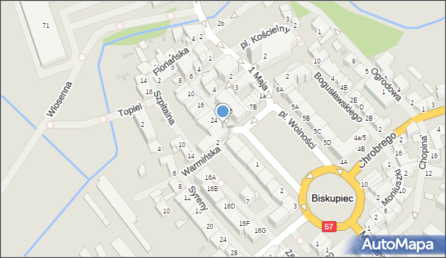 Biskupiec, Pionierów, 26, mapa Biskupiec