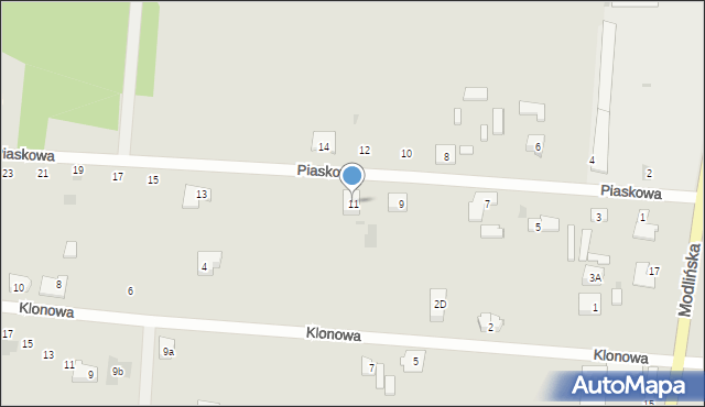 Błonie, Piaskowa, 11, mapa Błonie