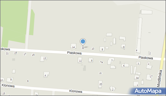 Błonie, Piaskowa, 12, mapa Błonie