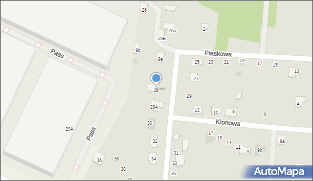 Błonie, Piaskowa, 28, mapa Błonie