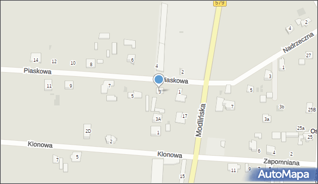 Błonie, Piaskowa, 3, mapa Błonie