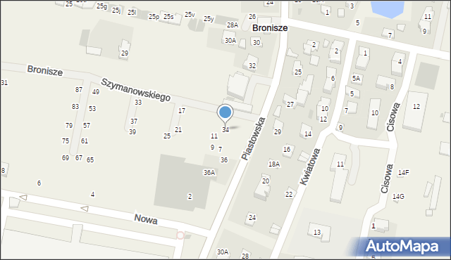 Bronisze, Piastowska, 34, mapa Bronisze