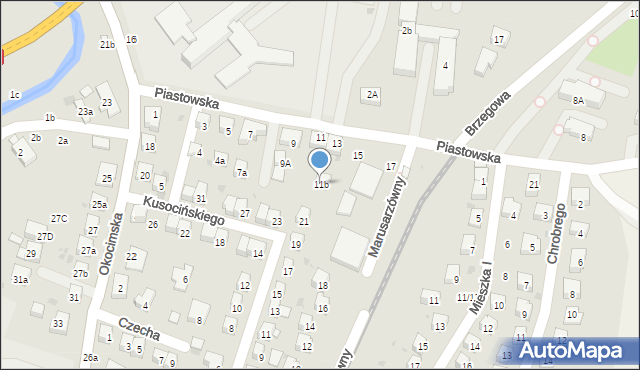 Brzesko, Piastowska, 11b, mapa Brzesko