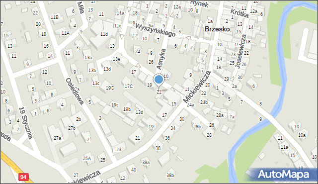 Brzesko, Piłsudskiego Józefa, marsz., 21, mapa Brzesko