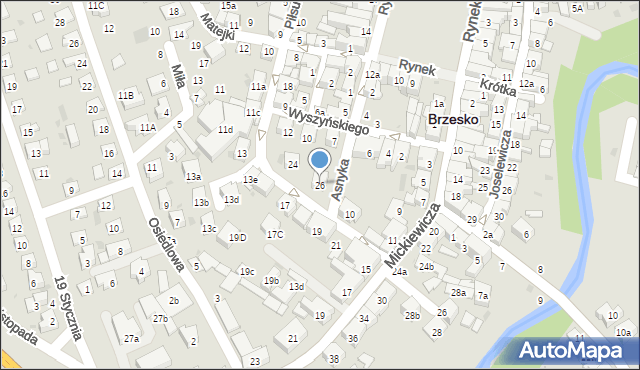 Brzesko, Piłsudskiego Józefa, marsz., 26, mapa Brzesko