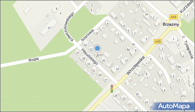 Brzeziny, Piłsudskiego Józefa, marsz., 20, mapa Brzeziny