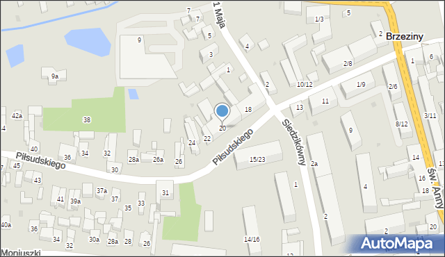Brzeziny, Piłsudskiego Józefa, marsz., 20, mapa Brzeziny