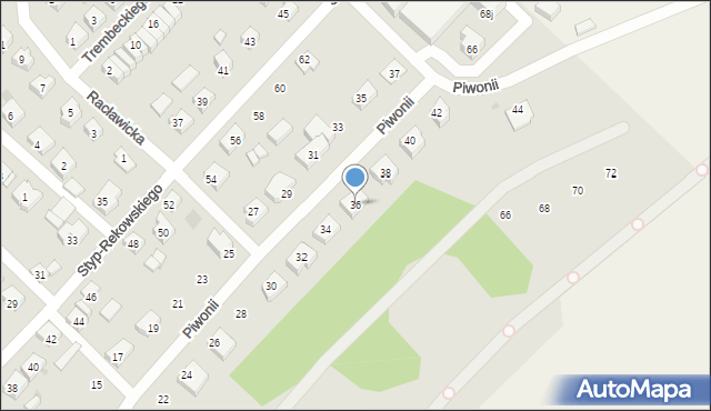 Bytów, Piwonii, 36, mapa Bytów