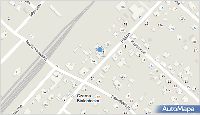 Czarna Białostocka, Piękna, 1, mapa Czarna Białostocka