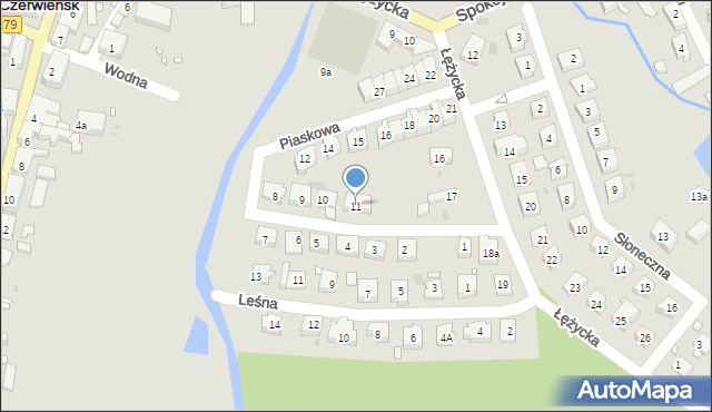 Czerwieńsk, Piaskowa, 11, mapa Czerwieńsk