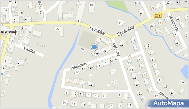 Czerwieńsk, Piaskowa, 28, mapa Czerwieńsk