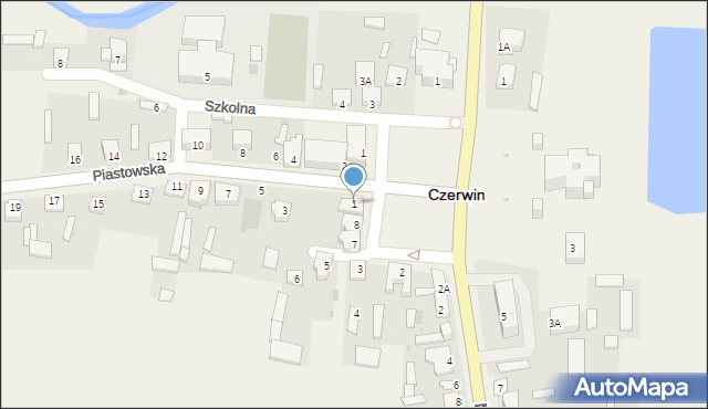 Czerwin, Piastowska, 1, mapa Czerwin