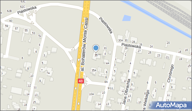 Częstochowa, Piastowska, 35, mapa Częstochowy