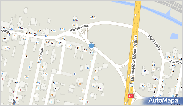 Częstochowa, Piastowska, 51, mapa Częstochowy