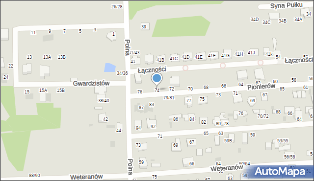 Częstochowa, Pionierów, 74, mapa Częstochowy