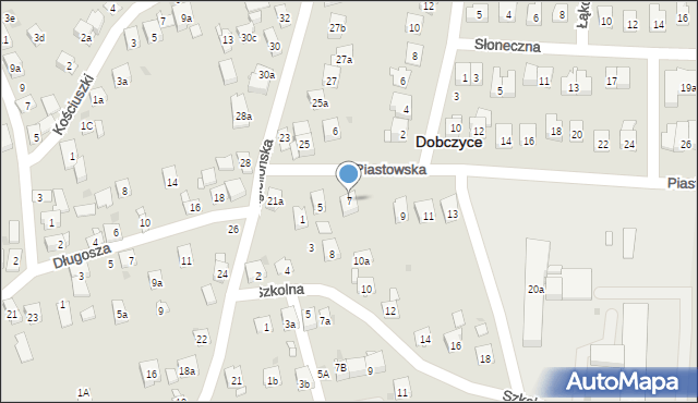 Dobczyce, Piastowska, 7, mapa Dobczyce