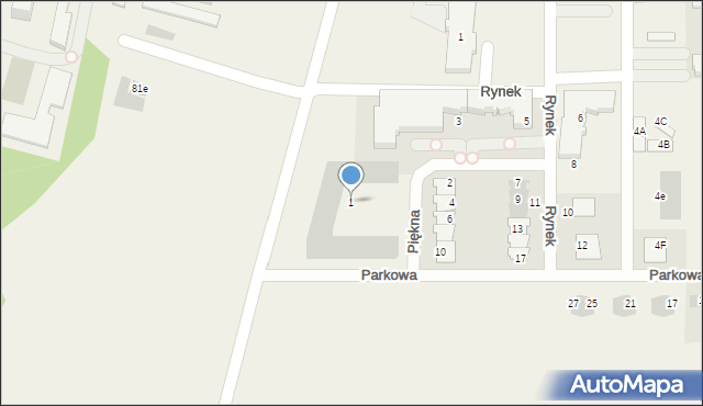 Dominów, Piękna, 1, mapa Dominów