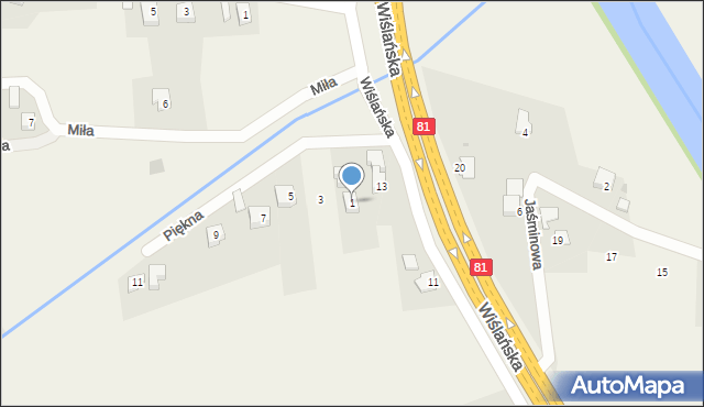 Drogomyśl, Piękna, 1, mapa Drogomyśl