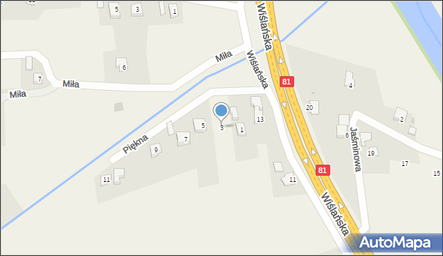 Drogomyśl, Piękna, 3, mapa Drogomyśl