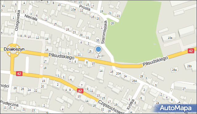 Działoszyn, Piłsudskiego Józefa, marsz., 17, mapa Działoszyn