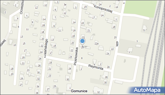 Gomunice, Piotrkowska, 25, mapa Gomunice