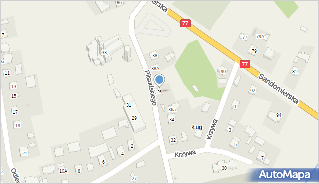 Gorzyce, Piłsudskiego Józefa, marsz., 36, mapa Gorzyce