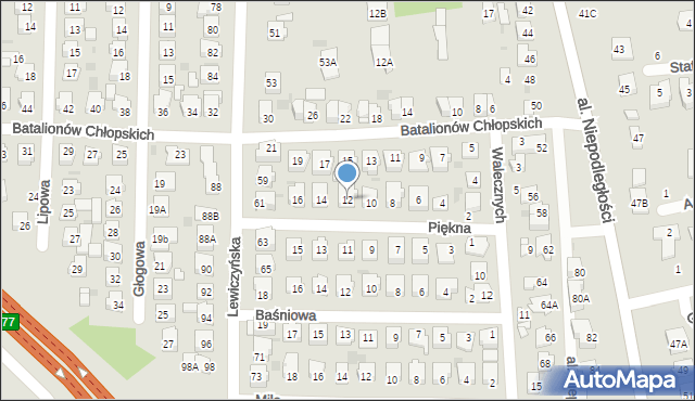 Grójec, Piękna, 12, mapa Grójec