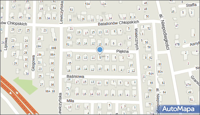 Grójec, Piękna, 9, mapa Grójec