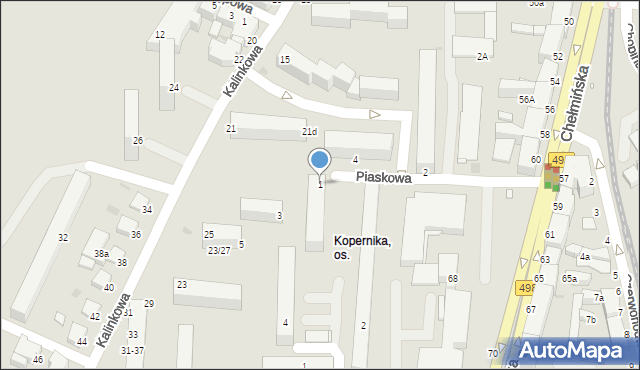 Grudziądz, Piaskowa, 1, mapa Grudziądza