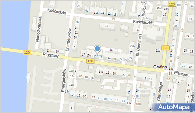 Gryfino, Piastów, 11a, mapa Gryfino