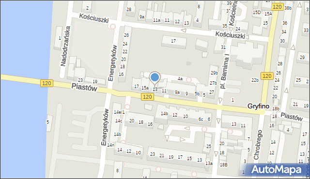 Gryfino, Piastów, 13, mapa Gryfino